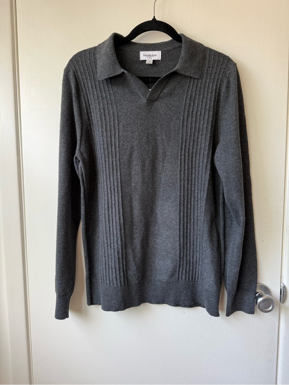 Men's Soft Knit Johnny Collar Polo Sweater - Charcoal Gray S